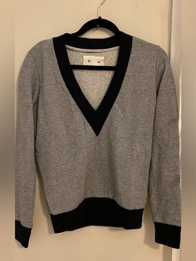 Women’s V-Neck Sweater in Grey with Black Trim
